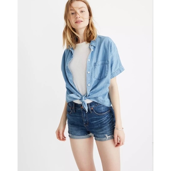Madewell Shorts High-Rise Denim Jean Cutoffs in Glenoaks Wash Medium Wash 26 - Picture 1 of 14